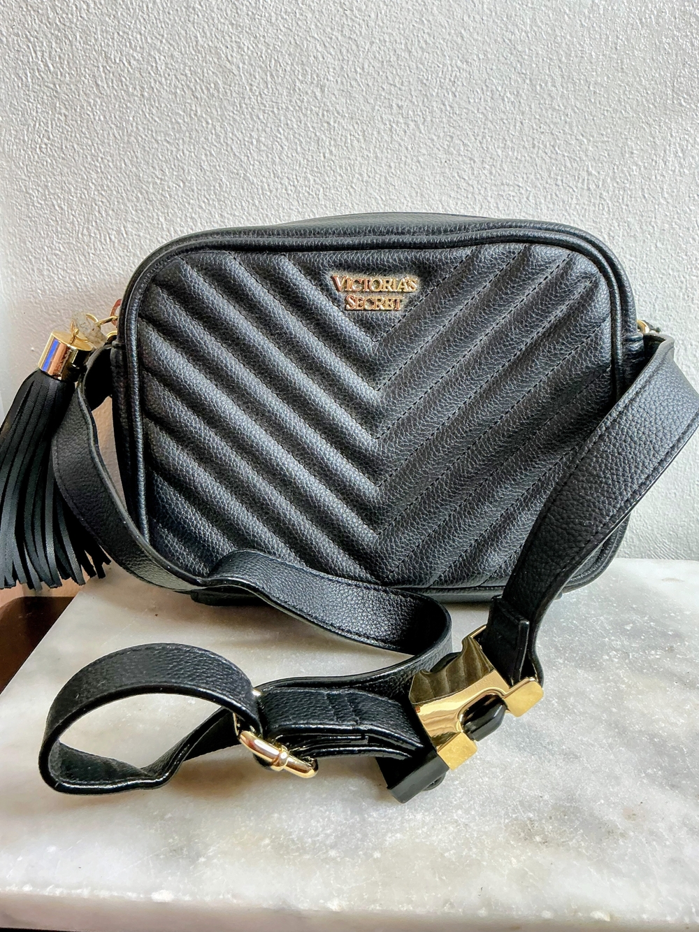 Victoria's Secret Black Quilted Belt Bag